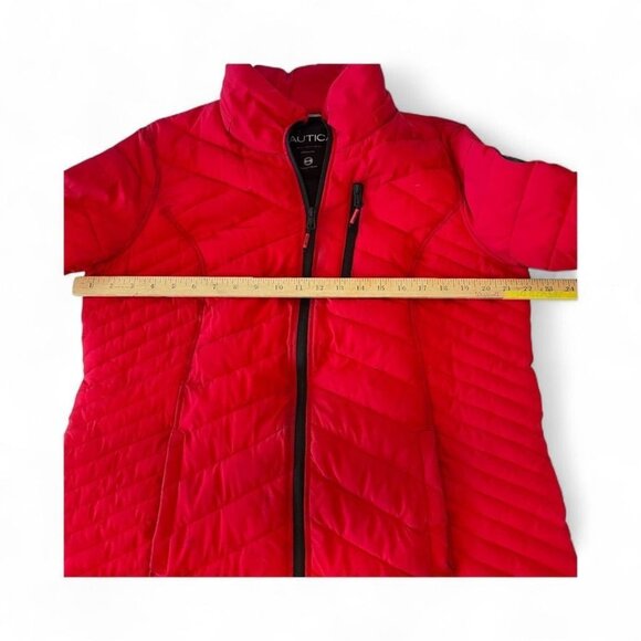 Nautica Womens Red Quilted Puffer Jacket With Black Accents & Zip Front Closure - Picture 12 of 12